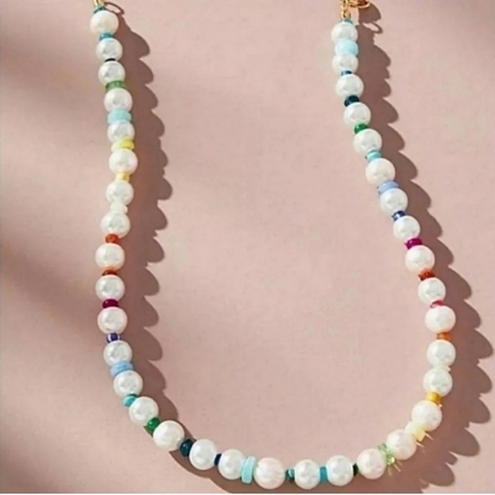 Anthropologie Beaded Rainbow Pearl Necklace